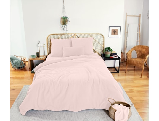 COTE DECO - Ensemble couette + 2 oreillers Parure de lit - double gaze de coton - 220 x 240 cm - rose