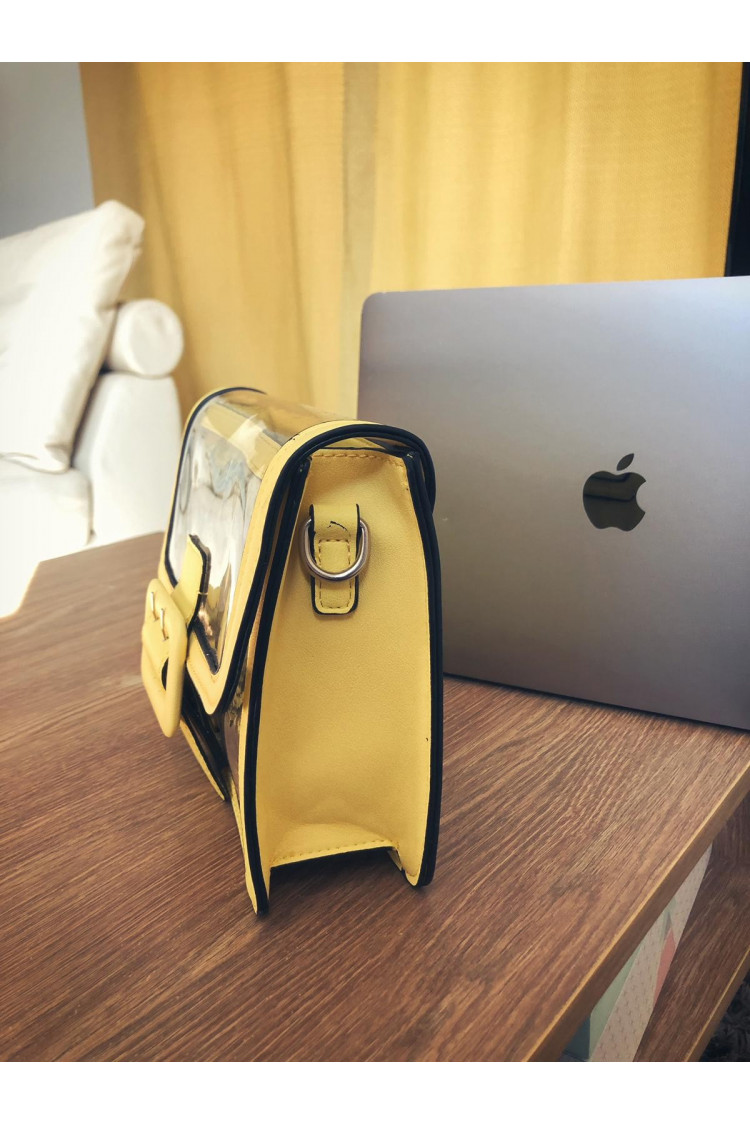 Sac pochette jaune python bimatière