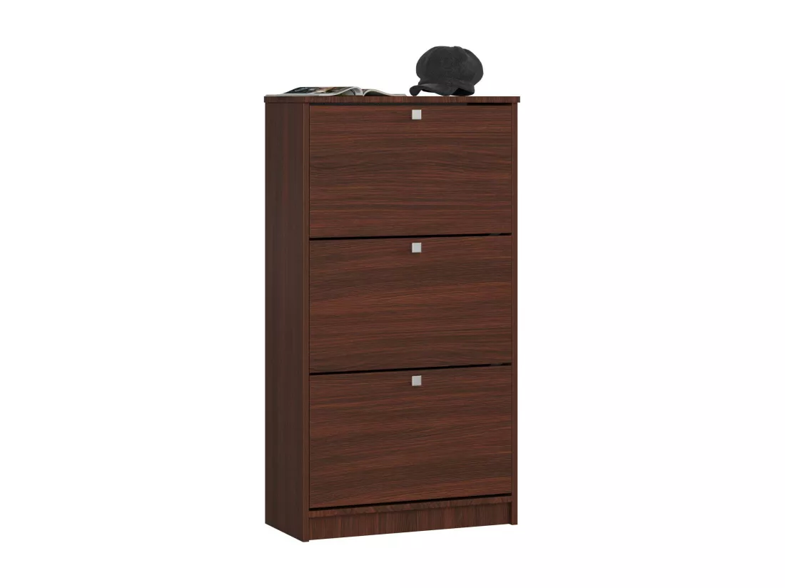 Meuble à chaussures AKORD Wengé 60 cm 3 portes façade Wengé 3 étagères 60x28,5x113 cm