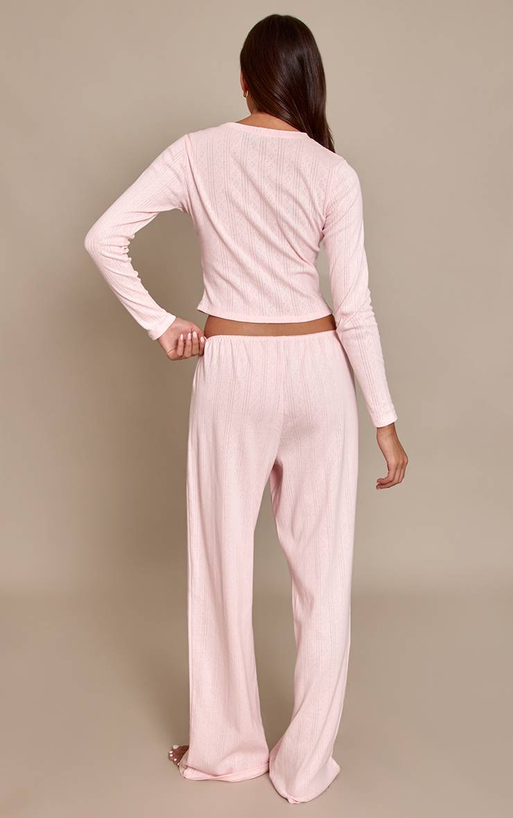 Rose Bébé Pantalon De Pyjama Blanc Pointelle À Motif Fleuri