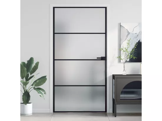 Porte intérieure mince noir verre trempé aluminium