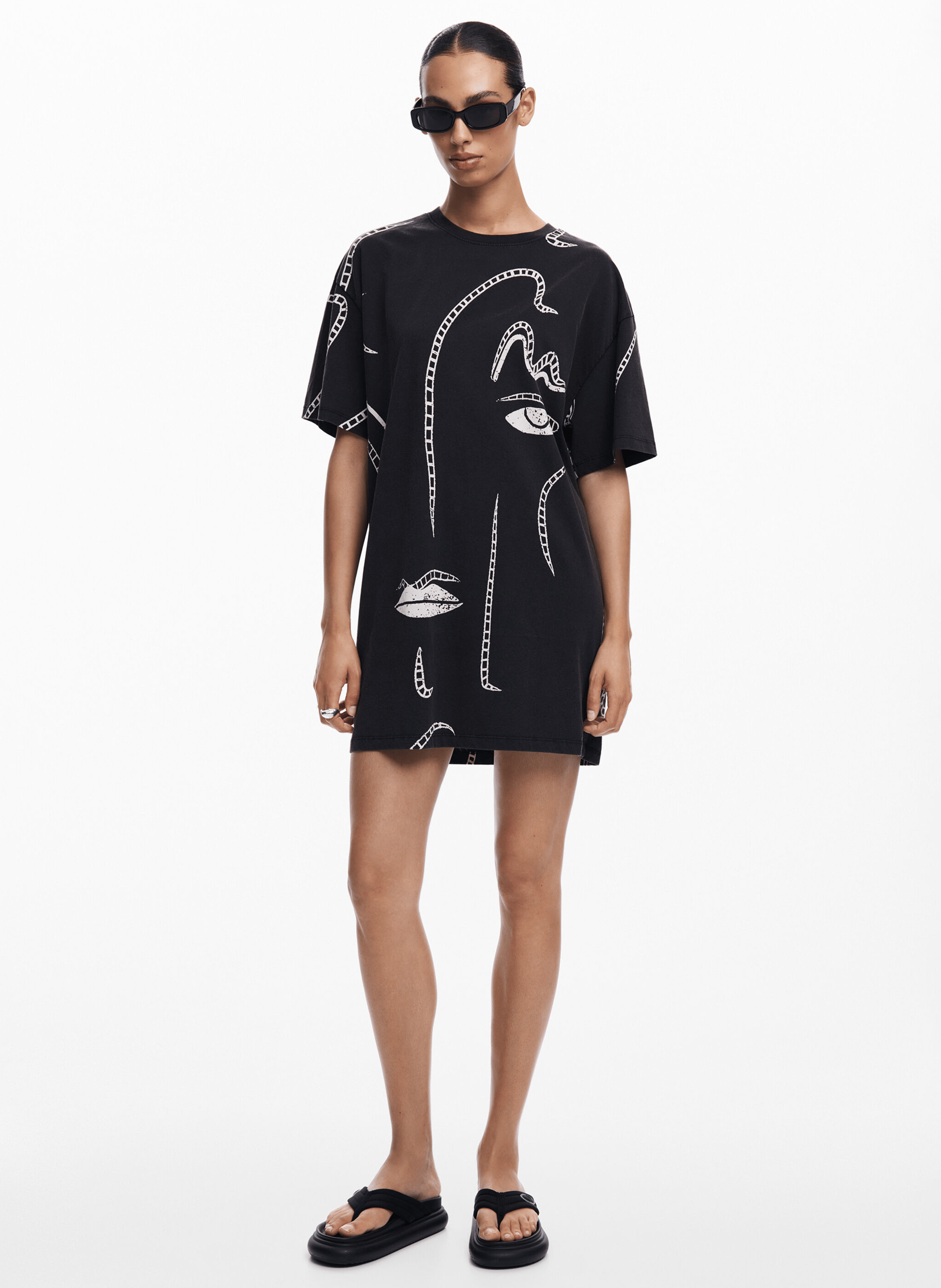 Tee-shirt long imprimé en coton | Noir