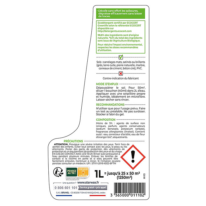 Nettoyant concentré carrelages et sols plastiques SoluVert Starwax 1L