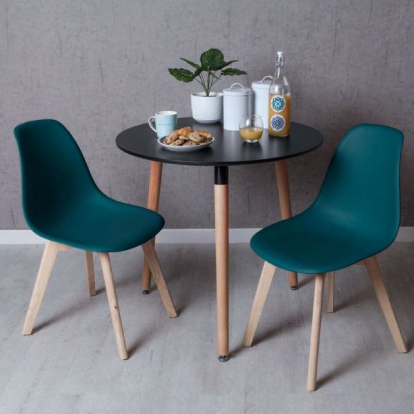 Conjunto Mesa Tower Redonda 80 cm Preta   2 Cadeiras Kelen Verde-azulado