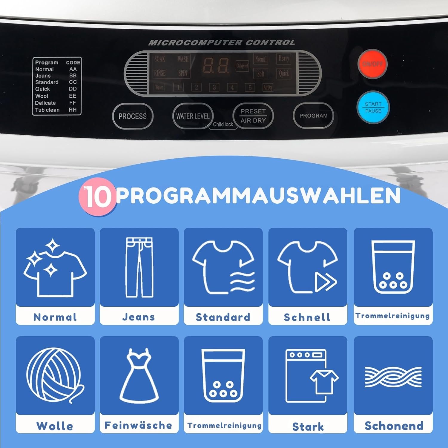 LEADZM Toplader Waschmaschine 7KG，Waschvollautomat mit Schleuder mit Edelstahltrommel，Mini Waschmaschine ideal für Apartments und Wohnmobile (7KG)
