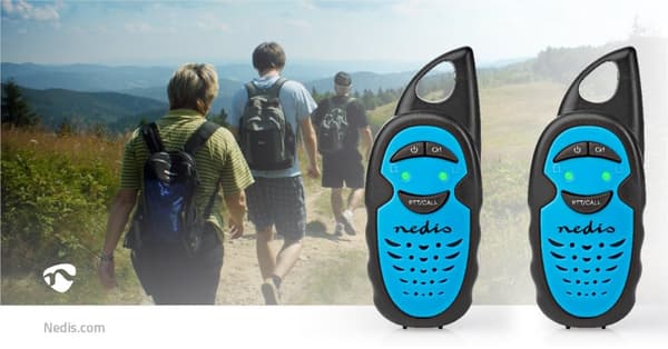 Nedis Walkie-Talkie Set | 2 håndsett | Opp til 3 km | Frekvens kanal: 3 | PTT | Opp til 3 timer | Blå / Sort