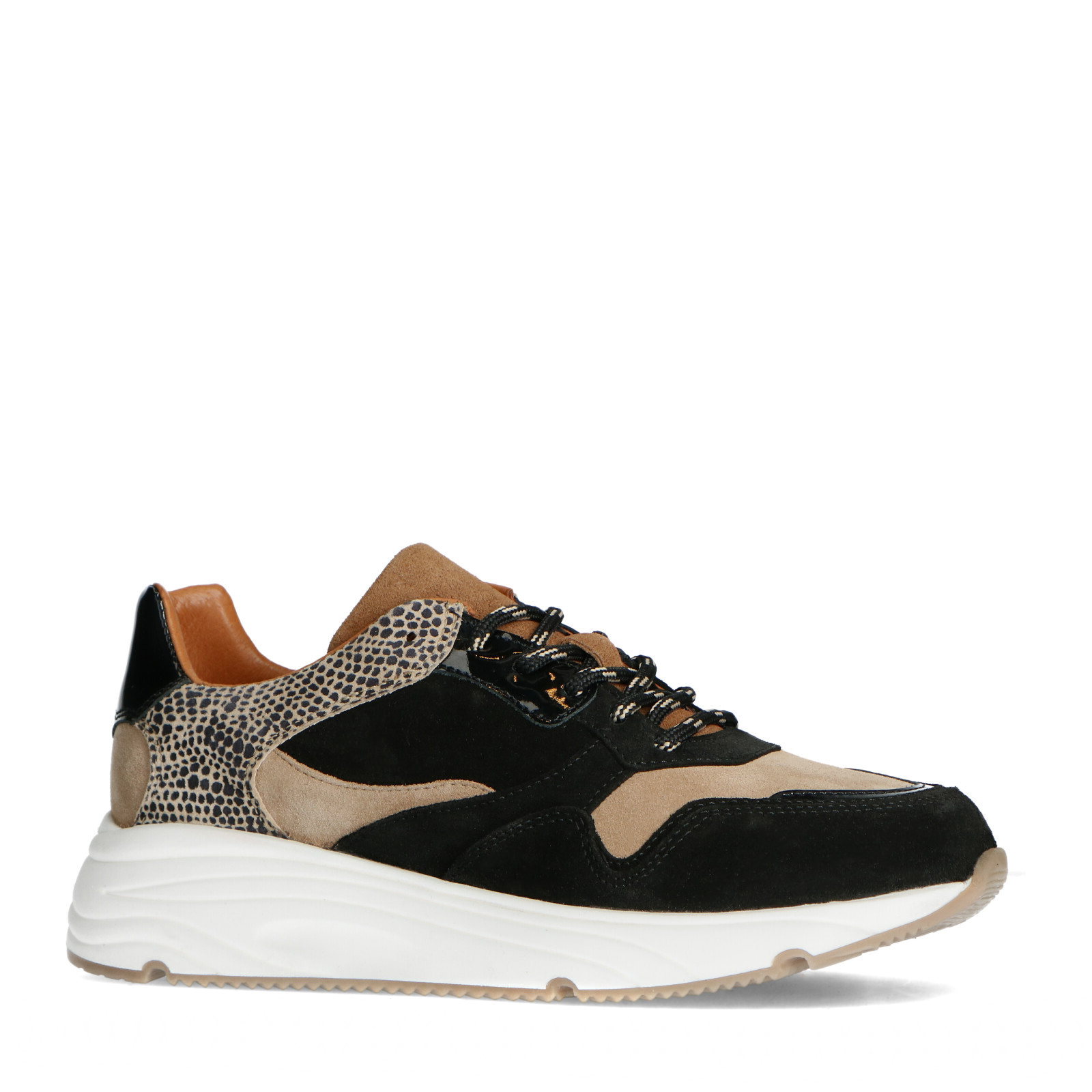 Zwarte lage sneakers met cheetahprint