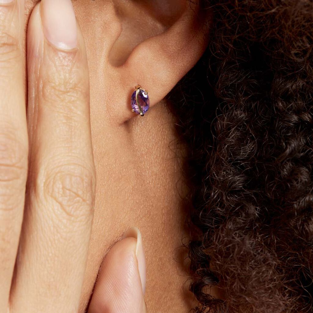 Boucles D'oreilles Puces Or Jaune Prudencia Améthystes