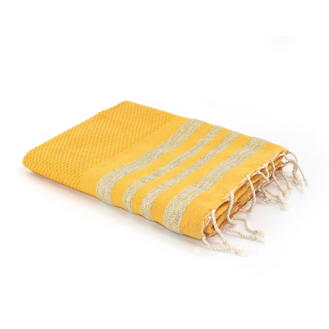 Febronie Fouta Nid d'abeille Hamptons Lurex jaune safran/doré - 100x200 cm