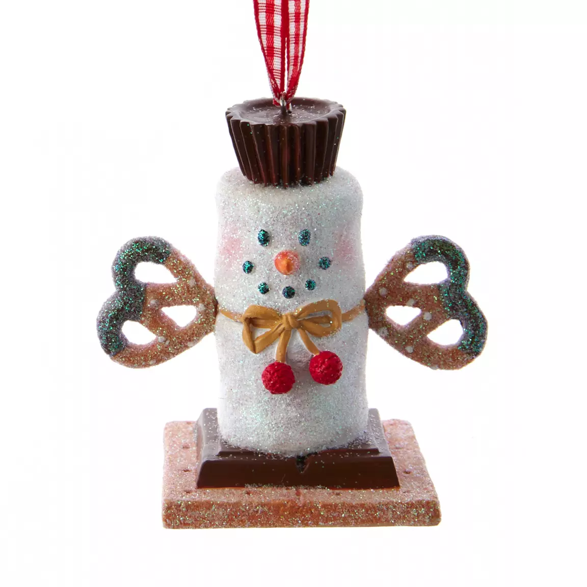 Bonhomme de neige à suspendre (H7 cm) Bretzel Cerise Blanc