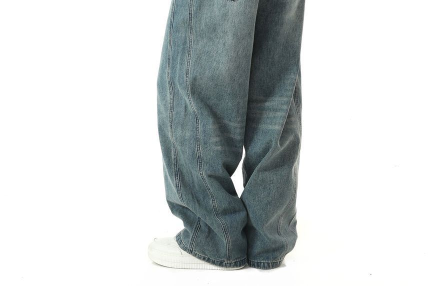 Meiksip - Mid Rise Washed Wide Leg Jeans