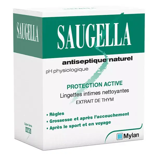 Lenços umedecidos antissépticos naturais Saugella para higiene íntima, 10 unidades.