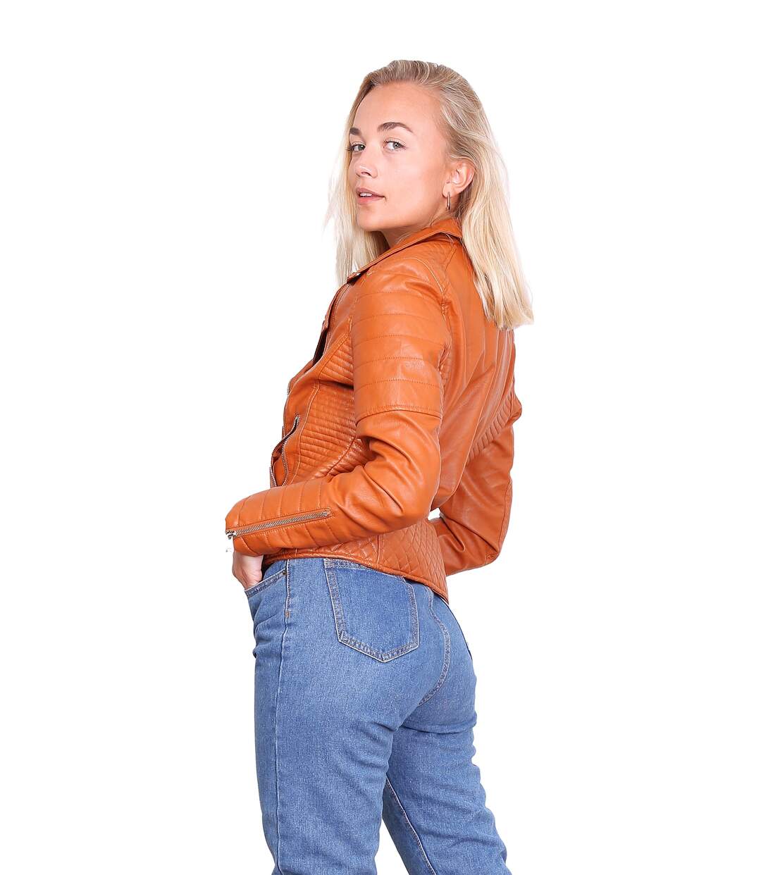 Blouson femme court  manches longues de couleur marron