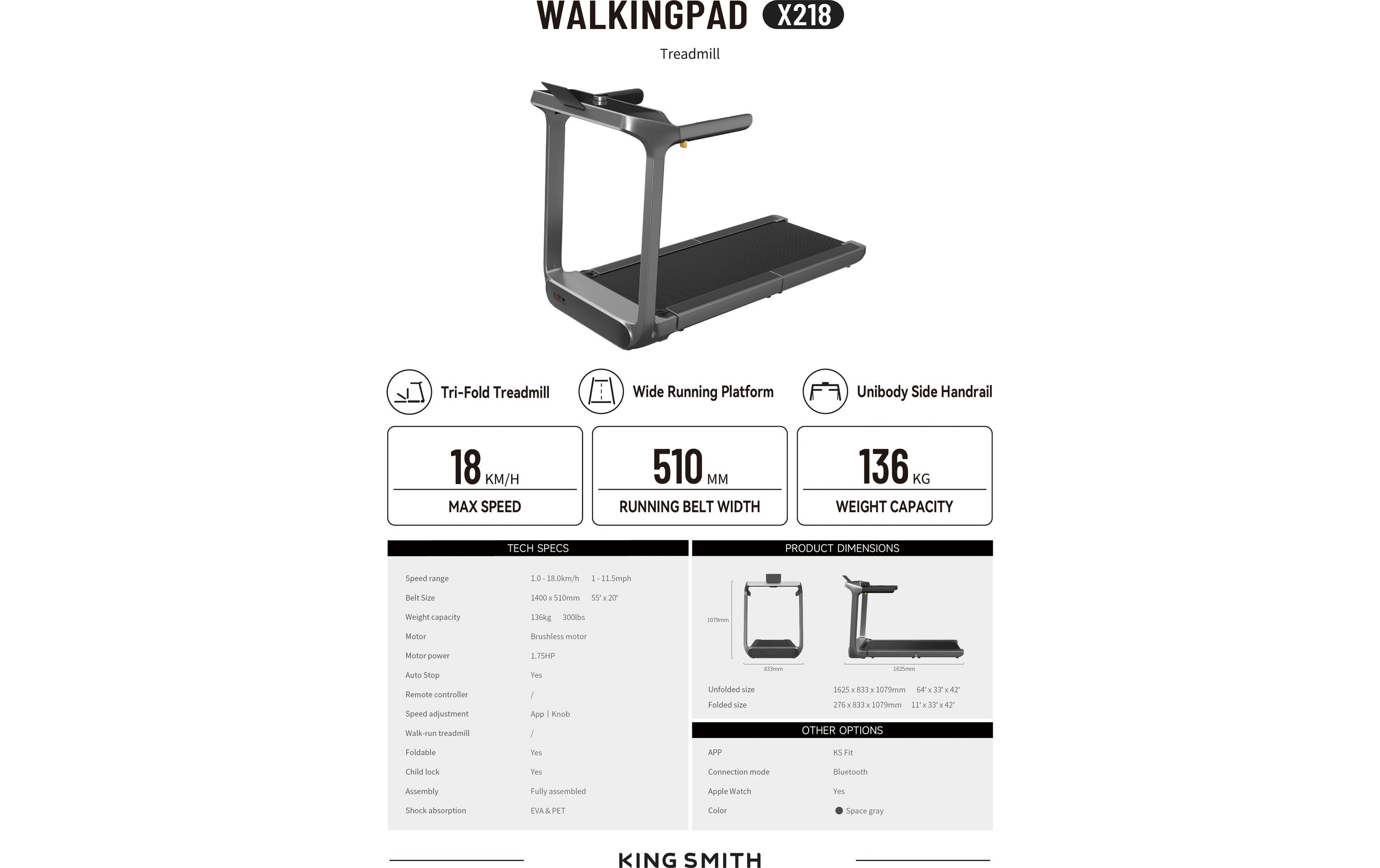 Laufband Treadmill X218<br>Kompaktes Laufband in modernem Design