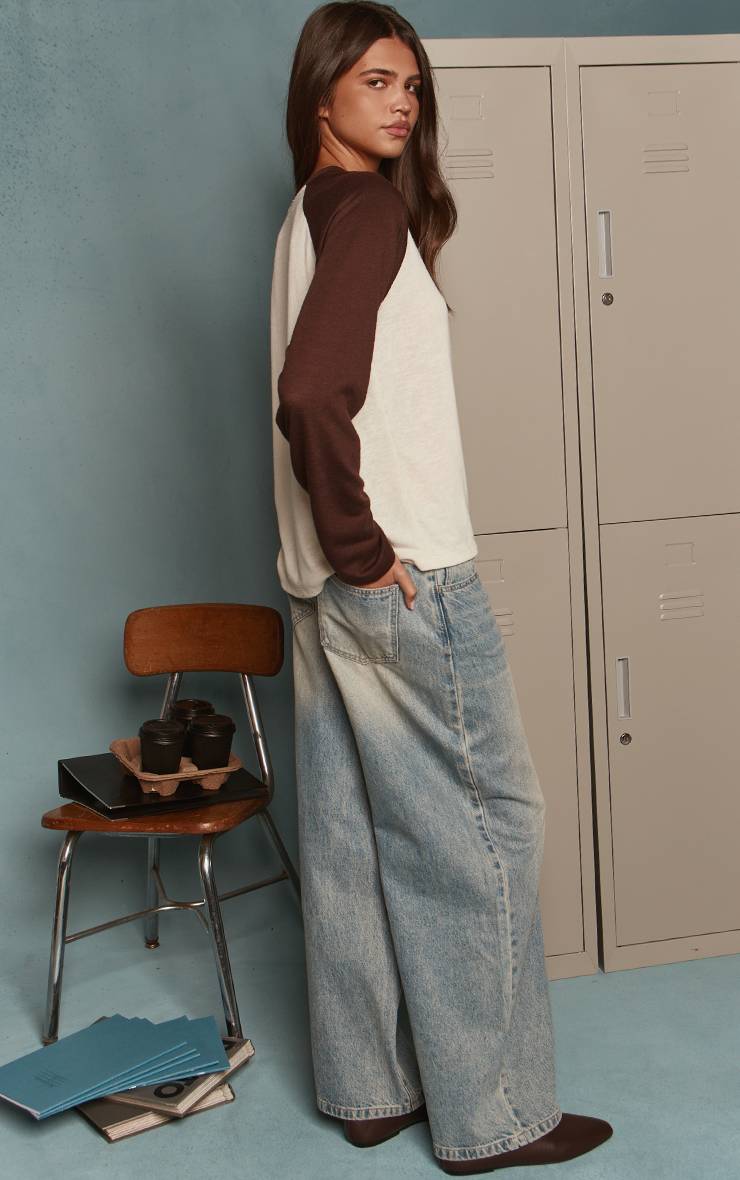 Bleu Vintage Jean Délavé Taille Basse Coupe Ample Jambe Large