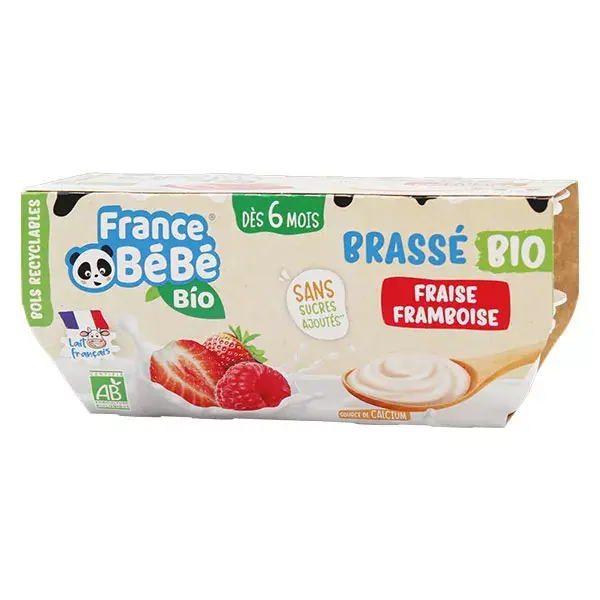France Bébé Nutrition Brassés Yaourt Fraise Framboise Bio 4 x 100g