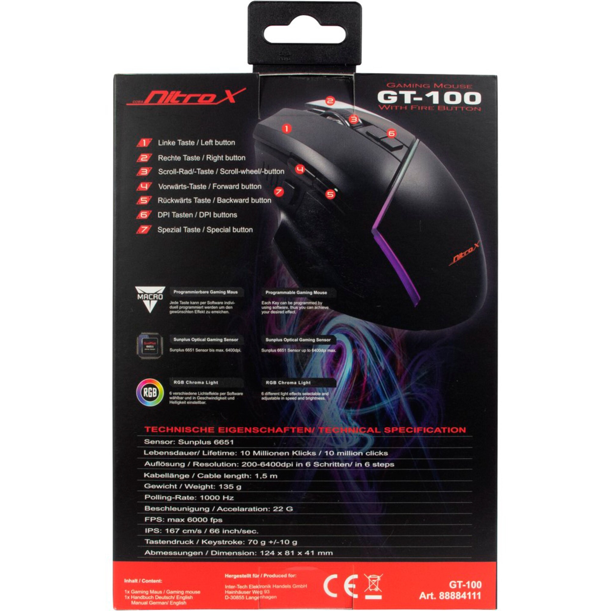 Inter-Tech Gaming-Maus Nitrox GT-100 RGB