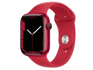 Apple Watch Series 7 (GPS) - (PRODUCT) RED - 45 mm - rød aluminium - smart ur med sportsbånd - fluoroelastomer - rød - båndstørrelse: Almindelig - 32 GB - Wi-Fi, Bluetooth - 38.8 g