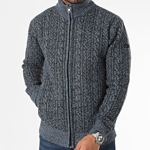 Pull Zippé Col Montant Bleu Marine Noir