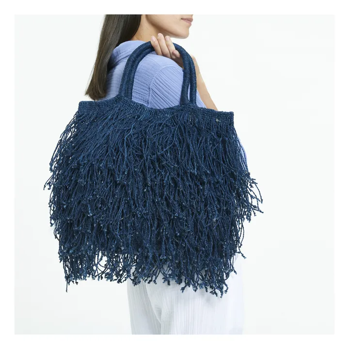 Maison Bengal Sac Jute Macramé Franges | Bleu marine