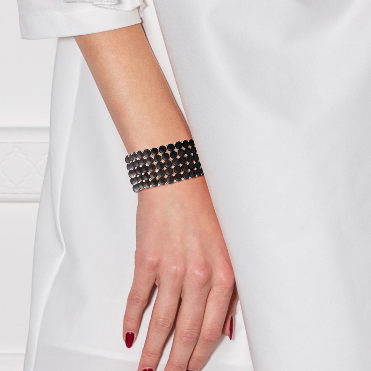 Bracelet Manchette 5 Rangs Perles d'Eau Douce Noires Argent 925