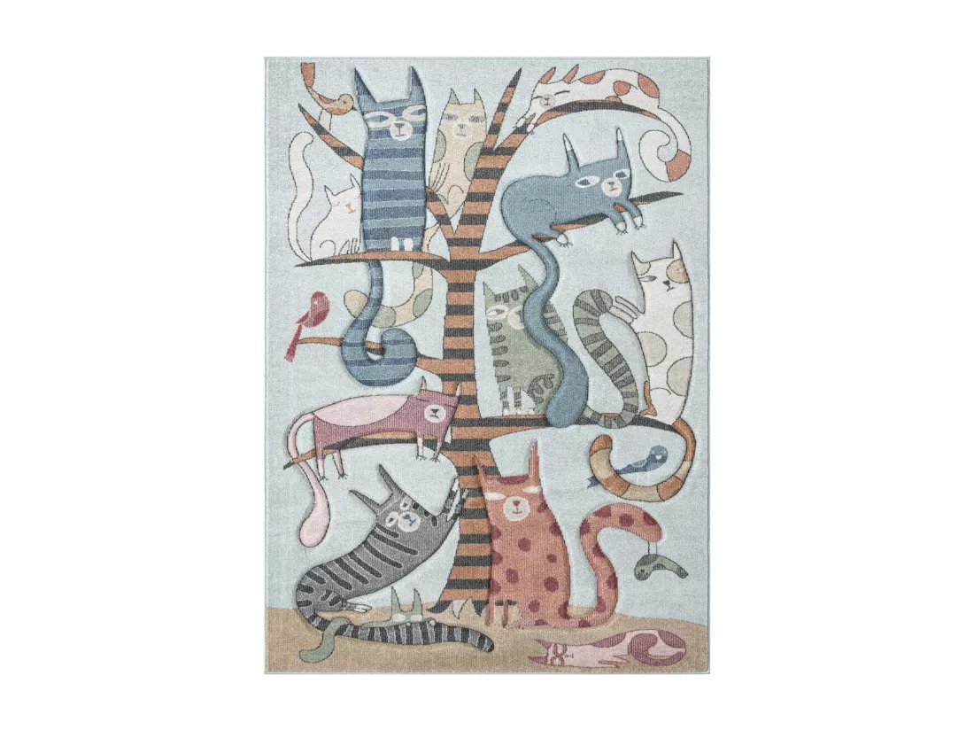 Tapis enfant 80x150 tissé gris et bleu motif animaux KIDCHIC