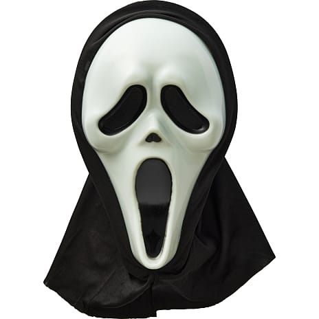 Halloween scream maske - hvid med sort