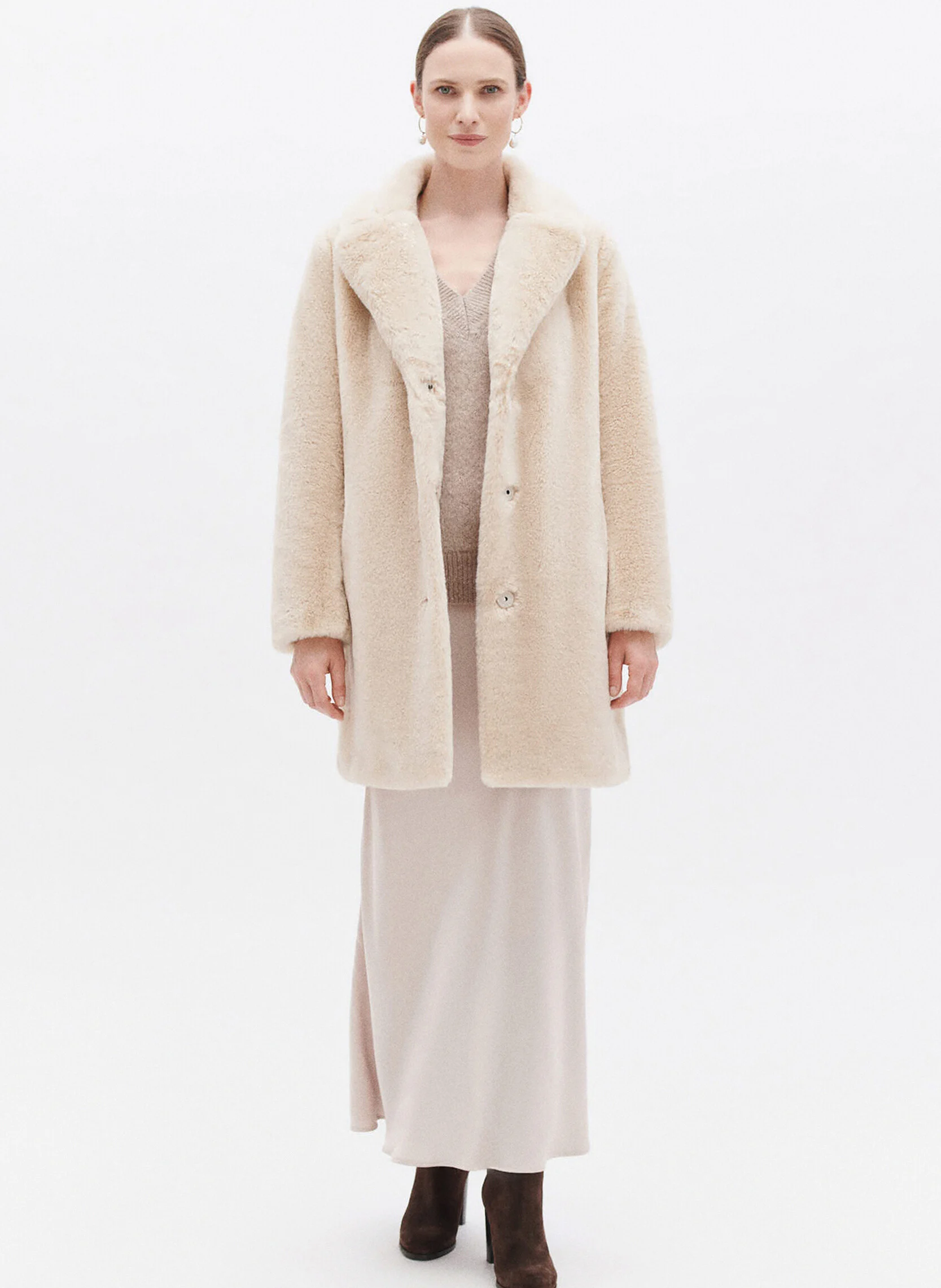 GLOVIS - Manteau droit à col tailleur | Marron