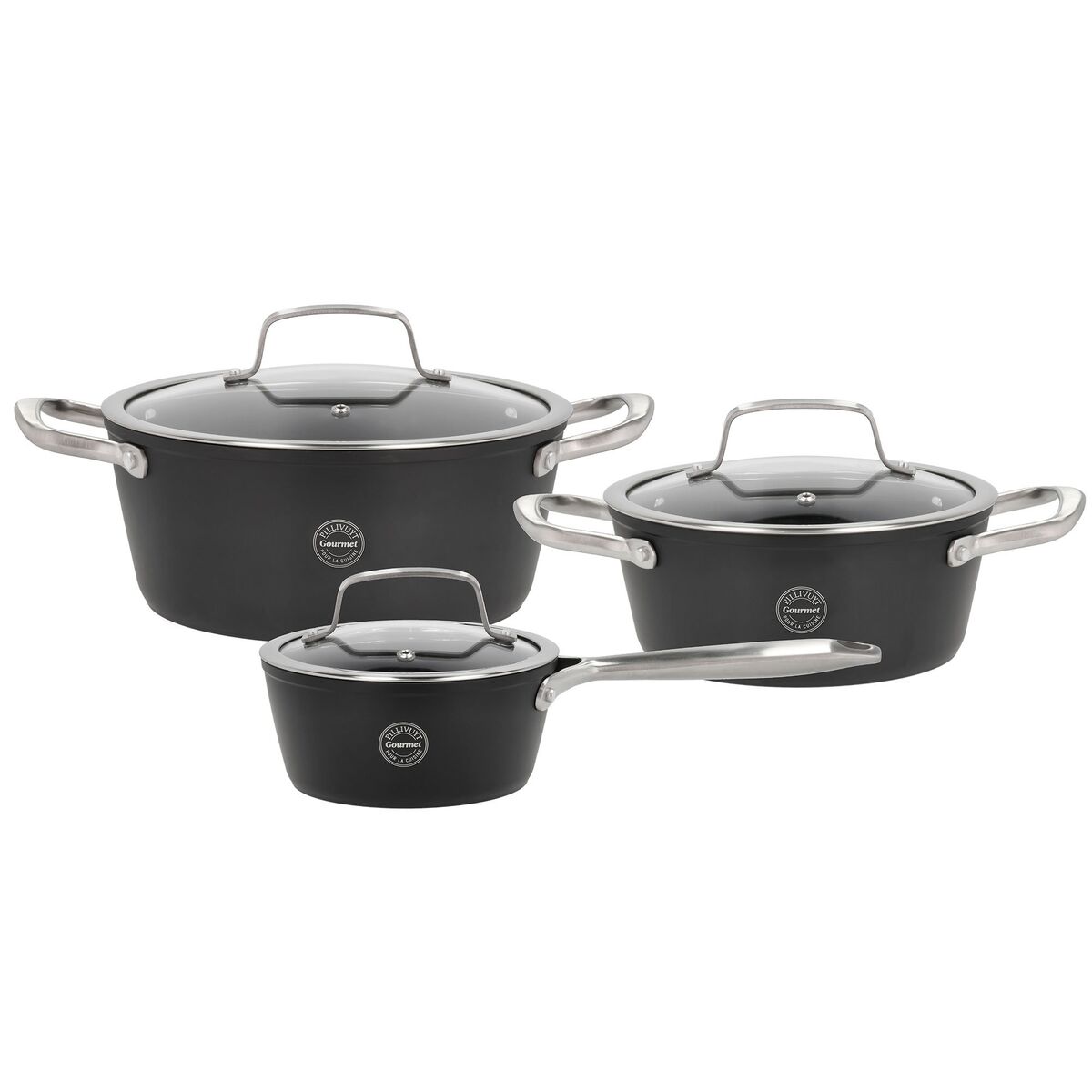 Travo grytesett med glasslokk 6 deler, svart aluminium