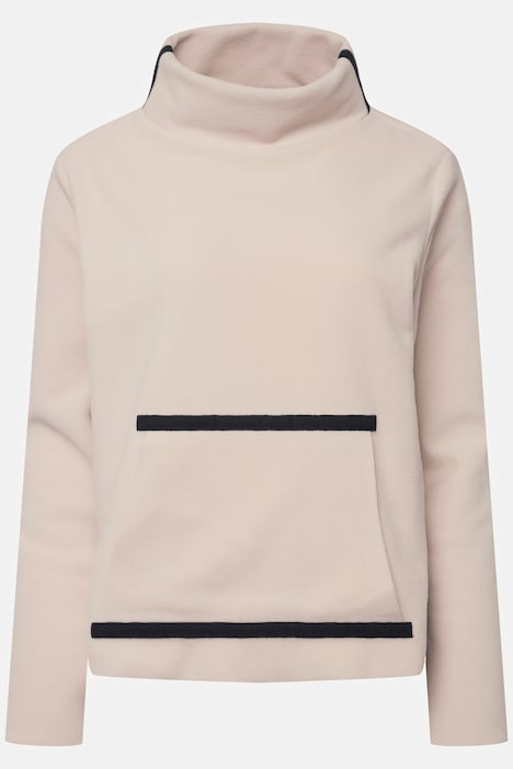 Fleece-Pullover, farbige Schmuckbänder, Stehkragen, Langarm