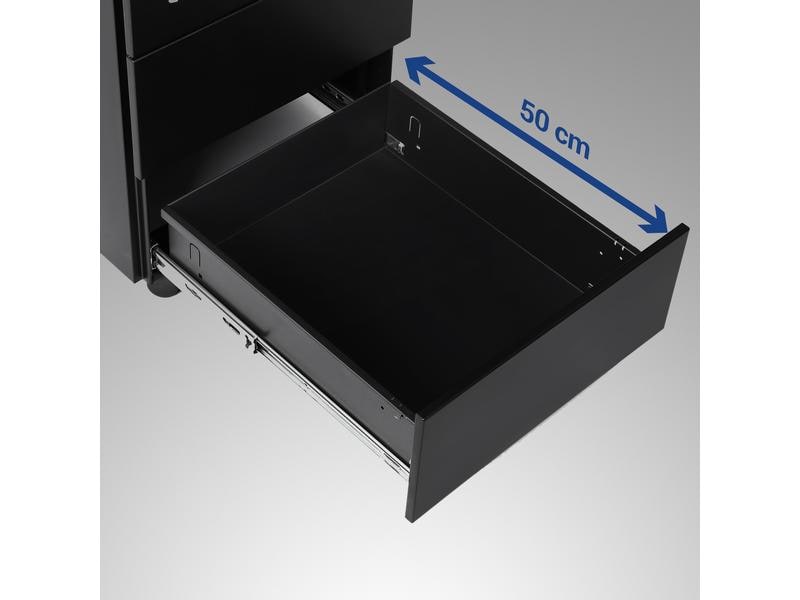 Songmics Multifunktionswagen mit drei Schubladen, Schwarz Rollcontainer mit Schloss
