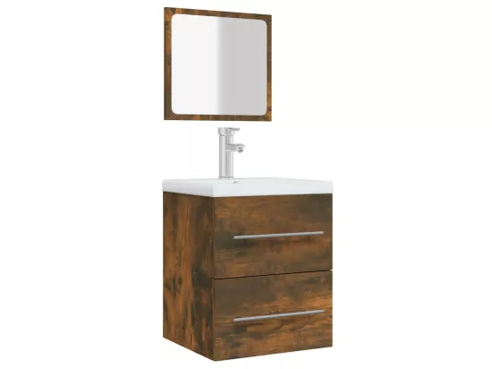 Armoire de salle de bain avec miroir Chêne fumé 41x38,5x48 cm