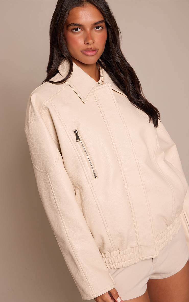 Ecru Veste Oversize En Synthétiquecuir Avec Patte De Boutonnage Dissimulée
