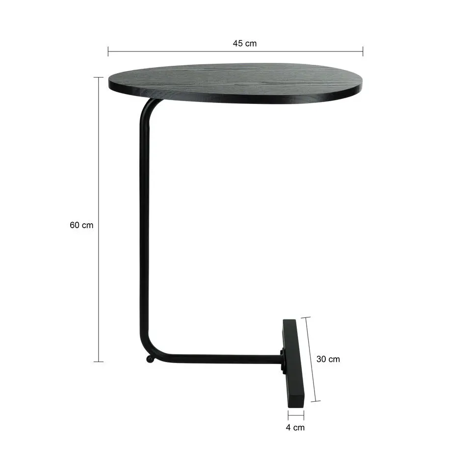 QUVIO Bijzettafel ovaal - 30 x 45 x 60 cm - Zwart