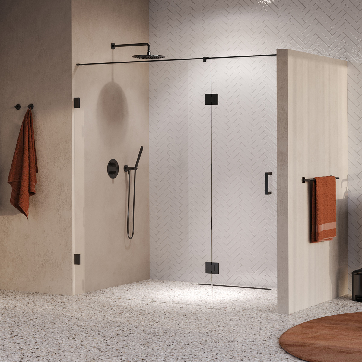 Brauer Void profielloze nisdeur 190cm met draaideur 70cm aan glas gunmetal geborsteld PVD