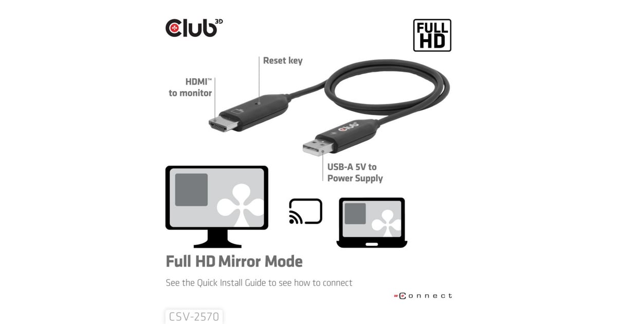 Club 3DWireless USB-C to HDMI Transmitter and Receiver adapter  (Zwart)