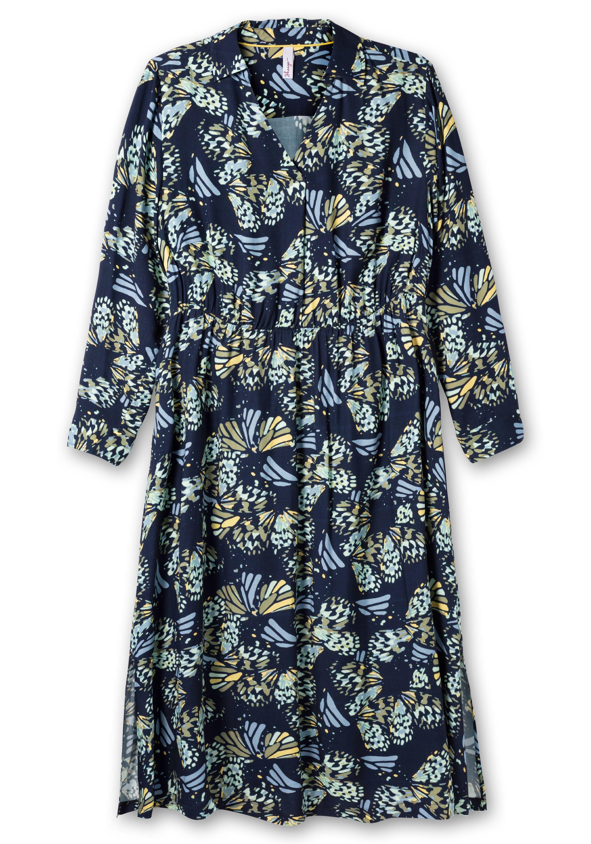Hemdblusenkleid mit Schmetterlings-Alloverdruck
