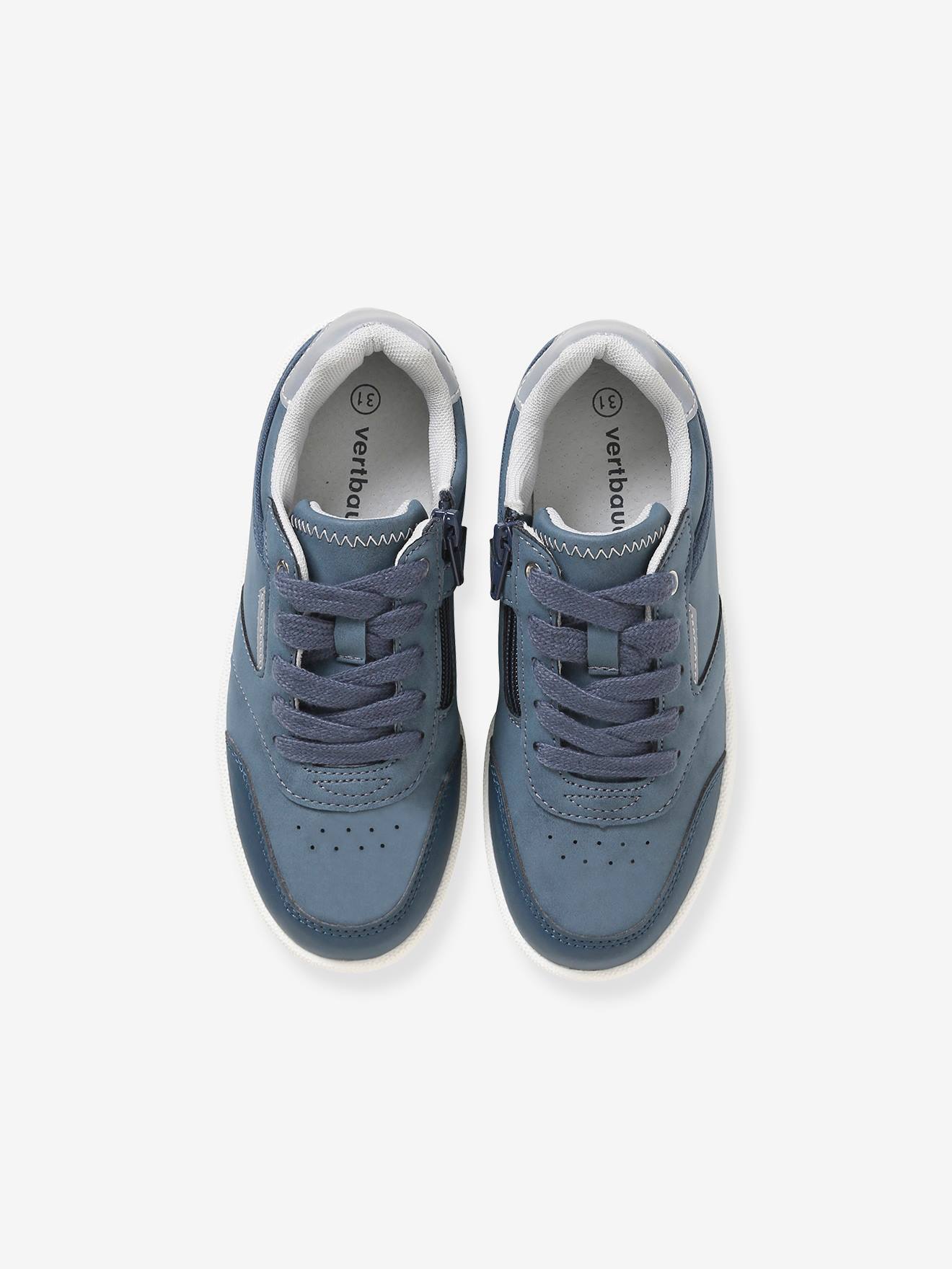 Tênis de amarrar com zíper, para meninos, azul escuro liso