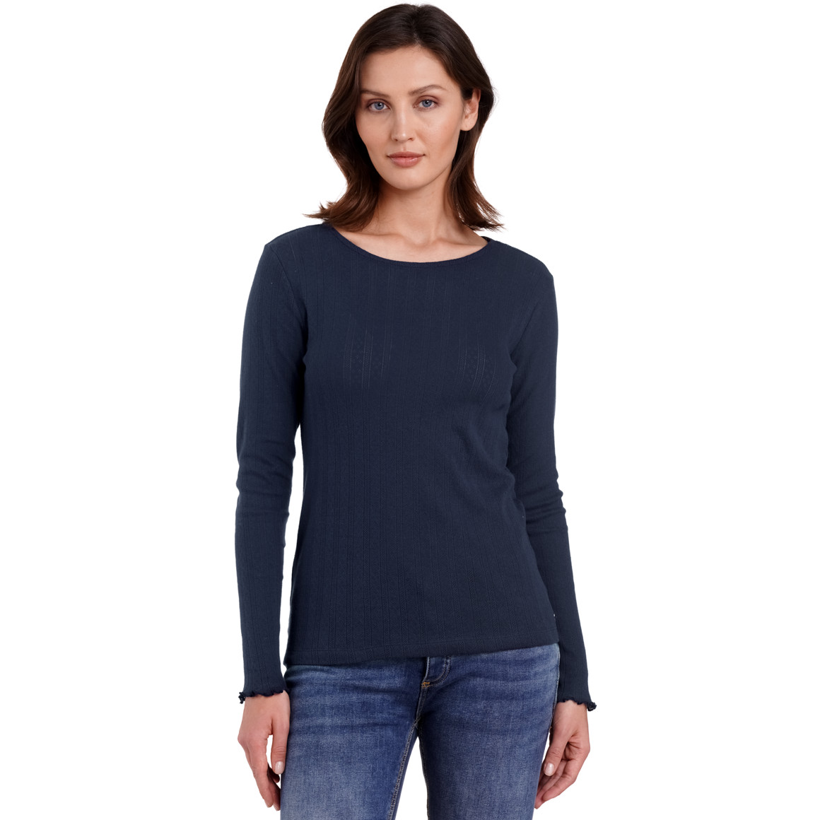 Gina Damen Langarmshirt mit Jaquardmuster dunkelblau