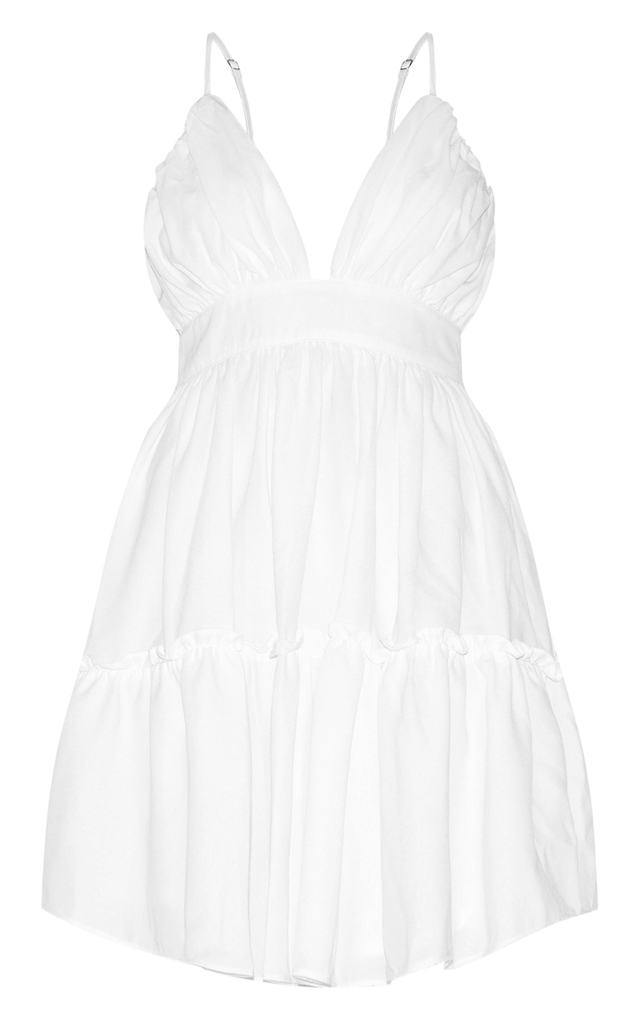 Blanc Robe Patineuse À Bretelles Avec Détails Volantés Froncés