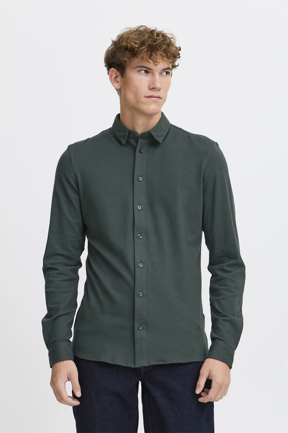 Casual Friday CFARTHUR LS BU jersey piquet shirt Darkest spruce