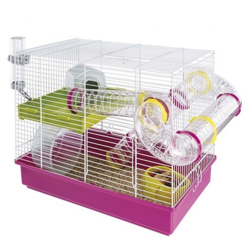 Gaiola rosa para hamster com túneis