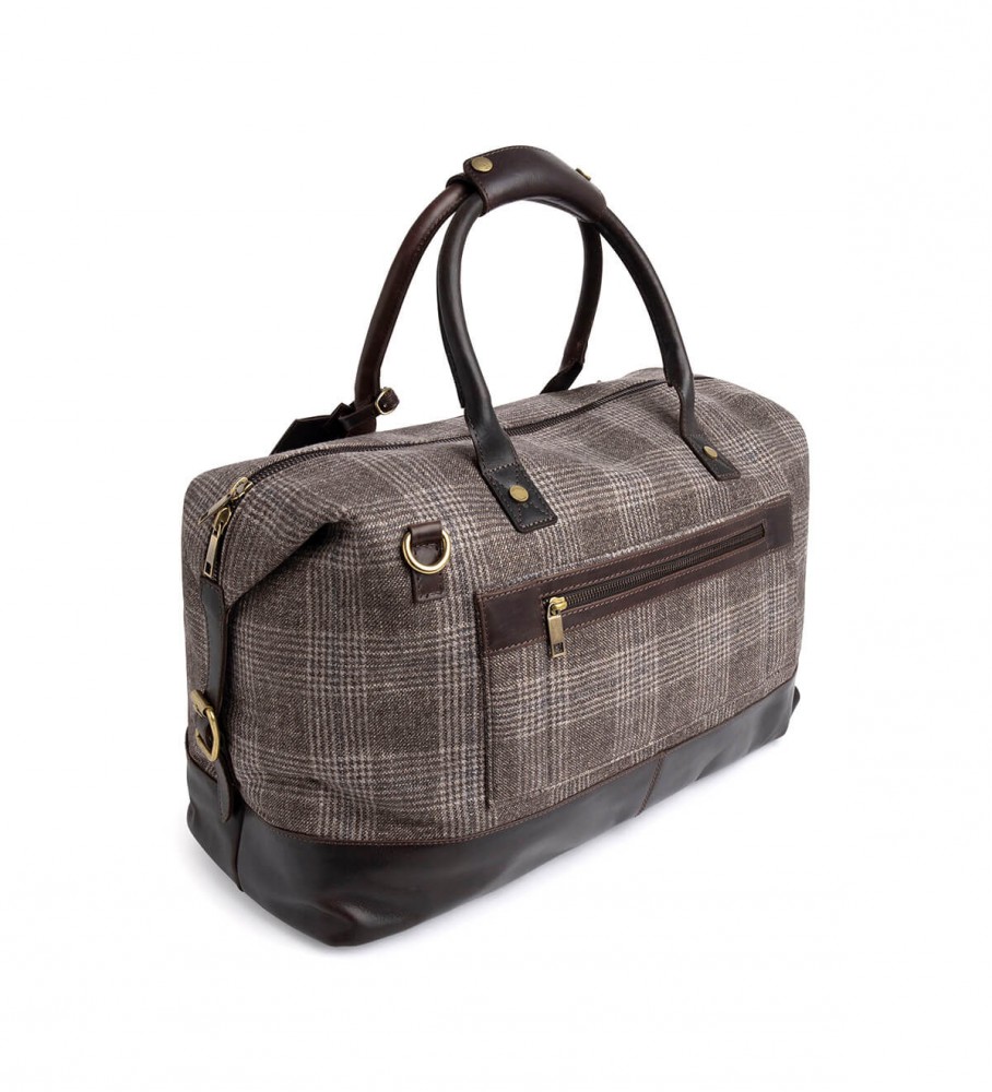 Bolsa de fim de semana Hackett Truro Tweed em couro marrom