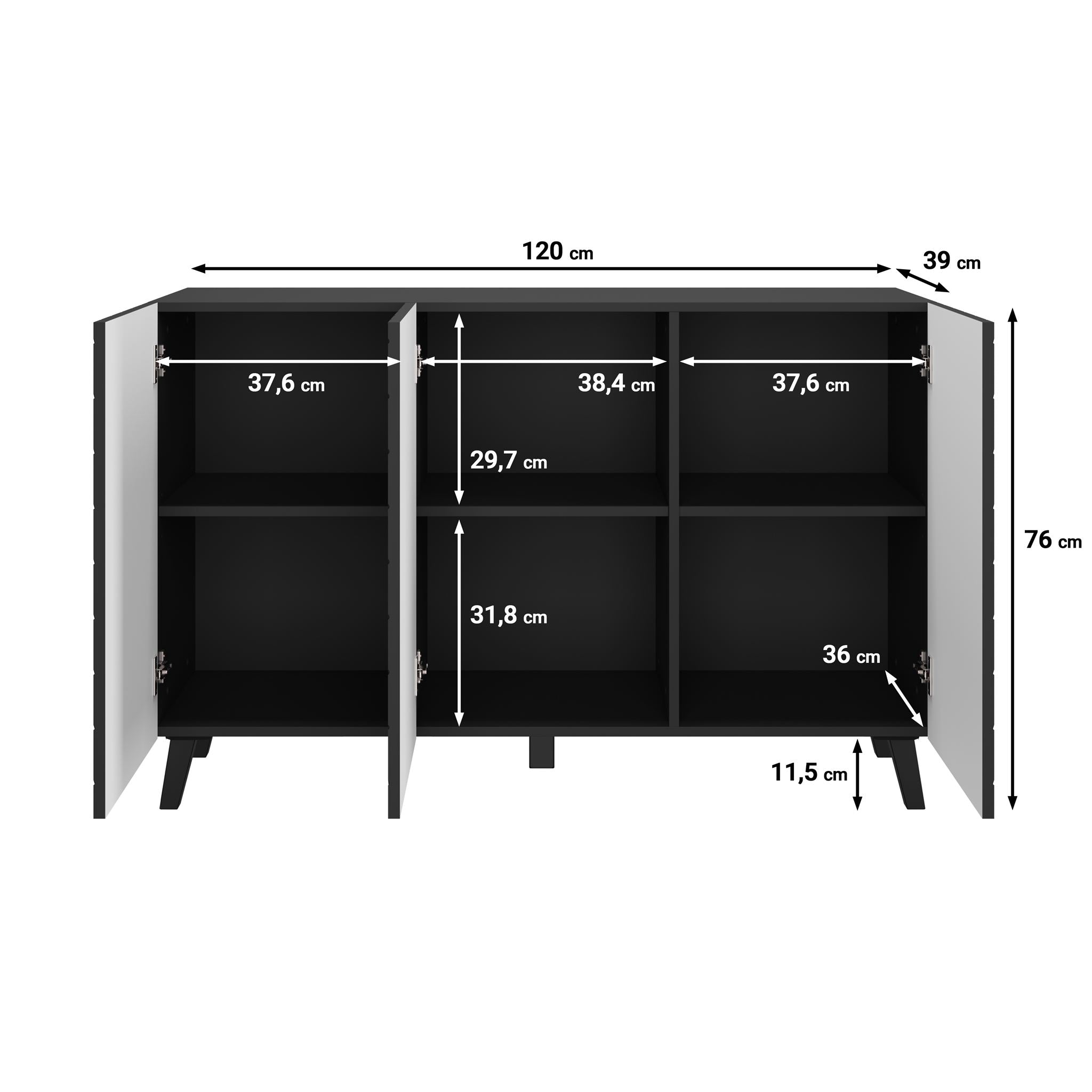 Meubella - Dressoir Pulse 3 - Zwart - 120 cm
