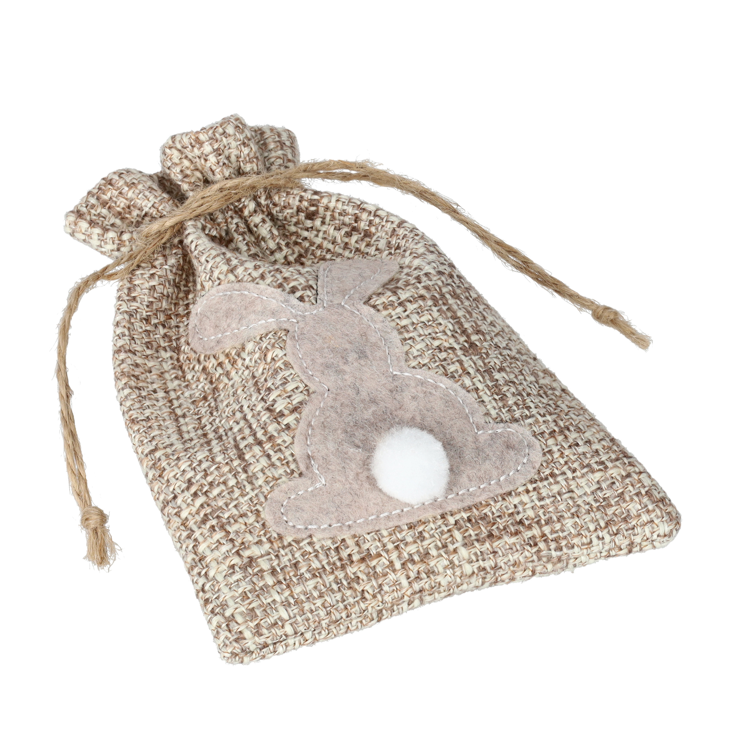 (13x10cm) Jute Osternest Beutel Osterhase Candy Gift Bag mit Kordelzug - Braun
