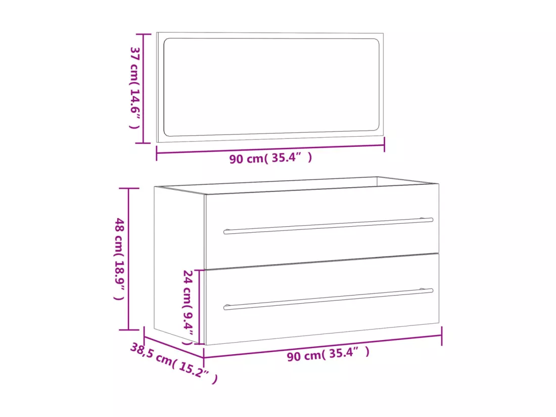 Armoire de bain avec miroir blanc brillant bois d'ingénierie