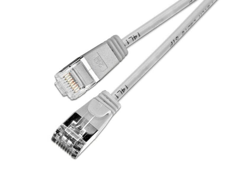 SLIM Slimpatchkabel RJ-45 - RJ-45, Cat 6, U/FTP, 1 m, Grau Geschirmtes Cat 6 Twisted-Pair-Kabel (U/FTP) mit Klinkenschutz