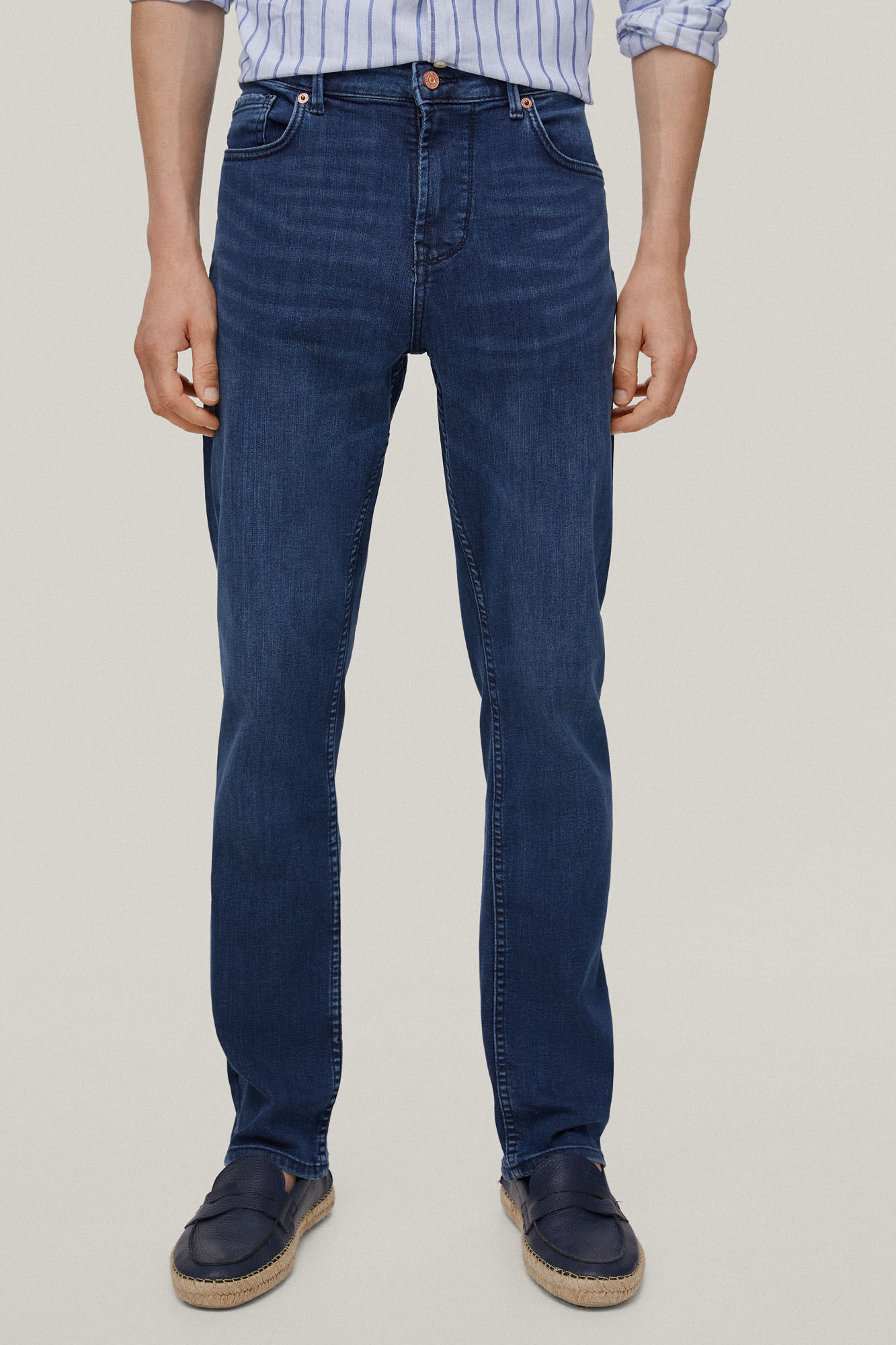 Calça jeans premium flexível de corte regular - Azul