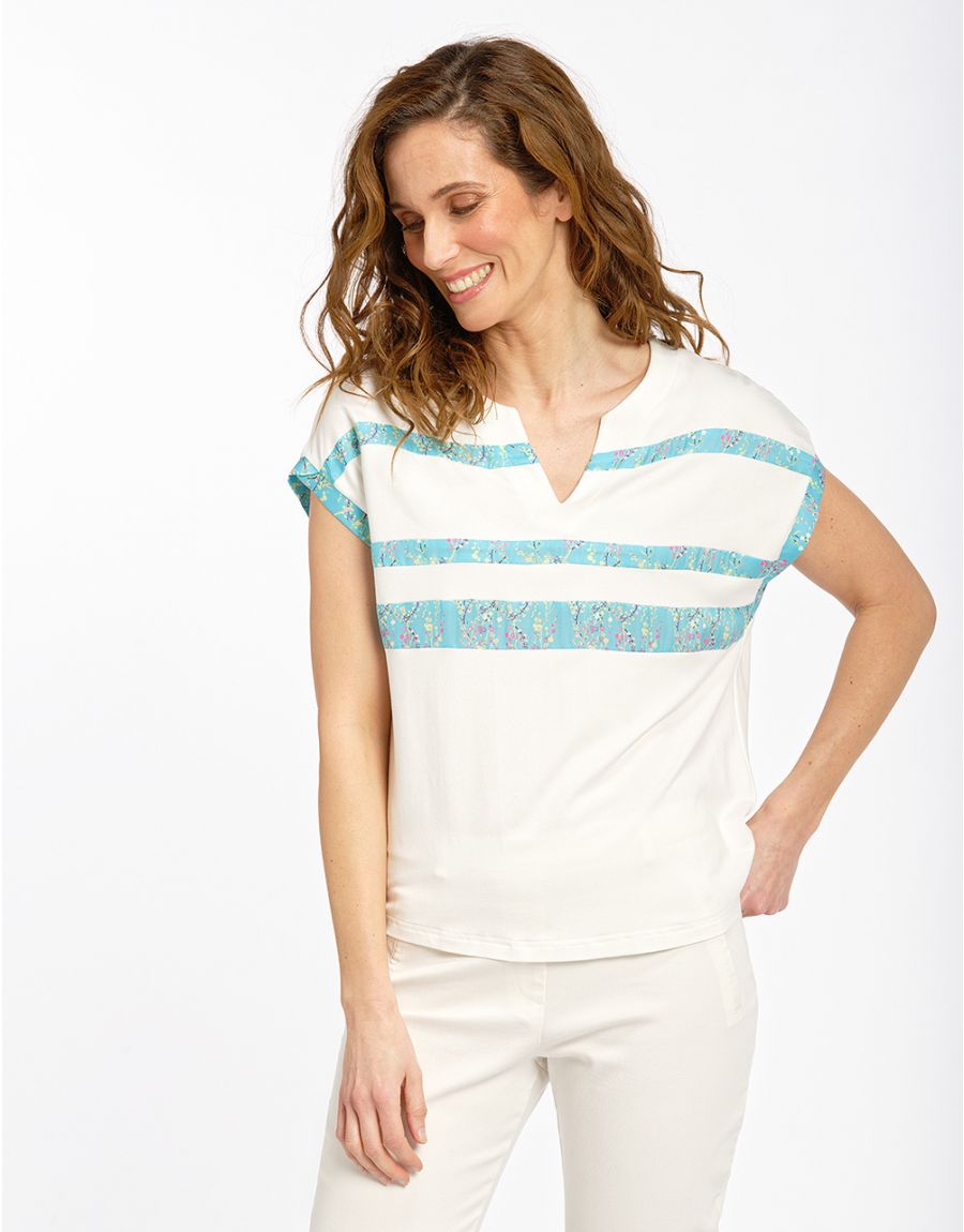 T-shirt écru et turquoise