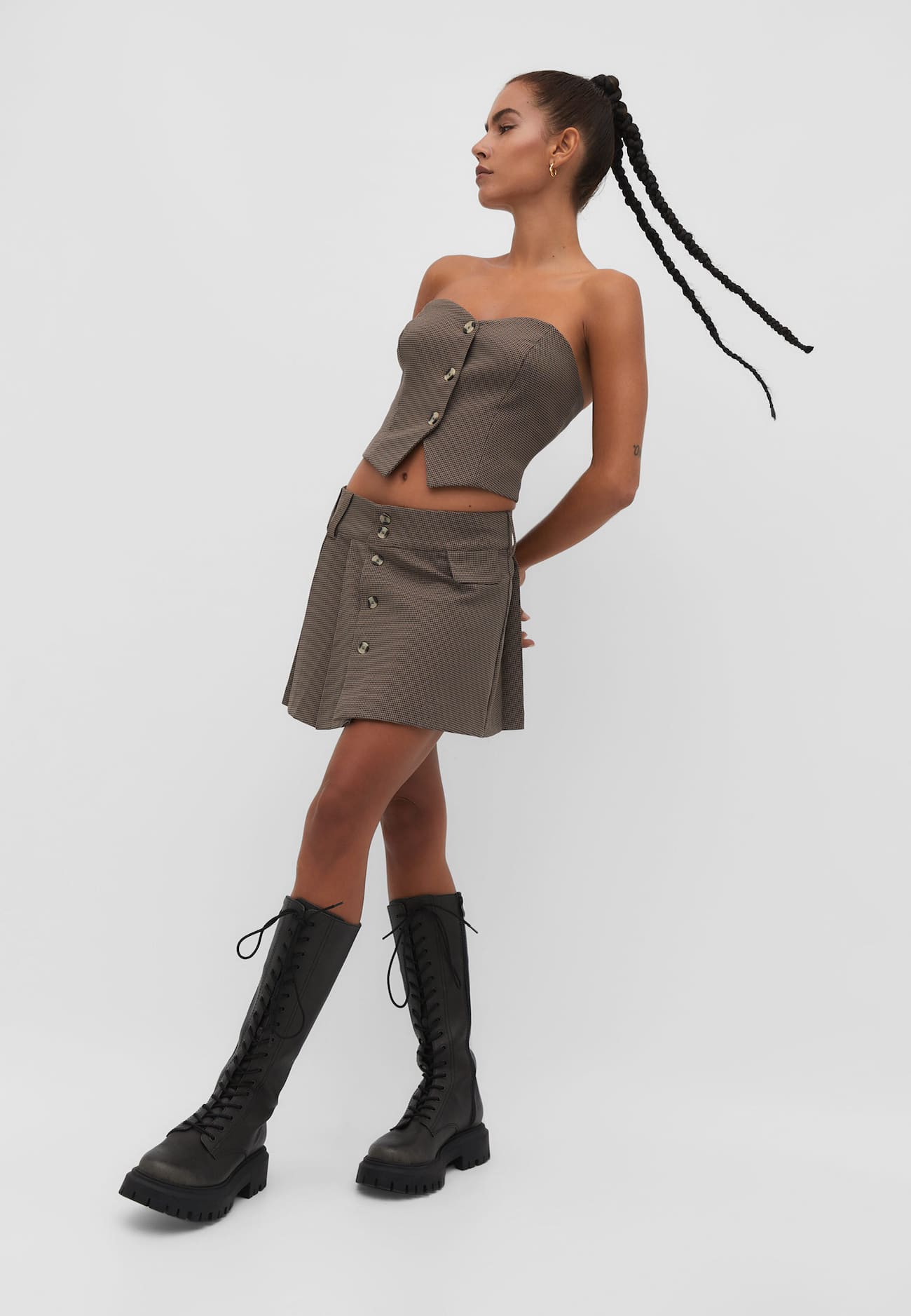 Top bandeau em estampa pied-de-poule